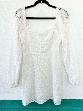 Boohoo White Eyelet Lace Broderie Anglaise Sweetheart Neck Mini Dress Size 6